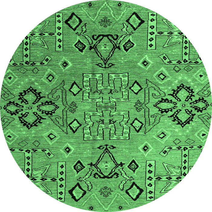Round Machine Washable Abstract Emerald Green Modern Area Rugs, wshabs4560emgrn