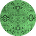 Round Machine Washable Abstract Emerald Green Modern Area Rugs, wshabs4560emgrn