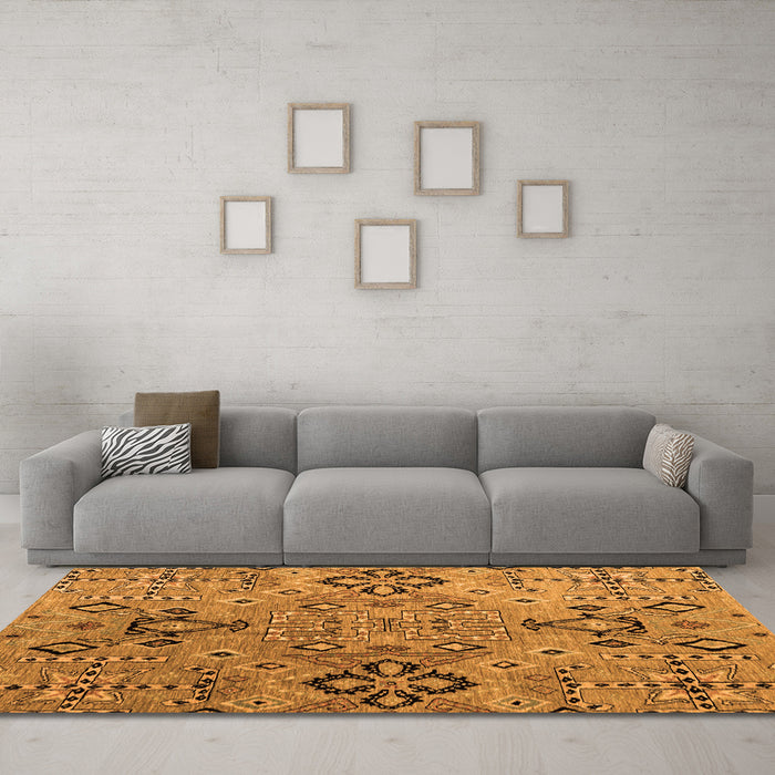 Machine Washable Abstract Orange Modern Area Rugs in a Living Room, wshabs4560org