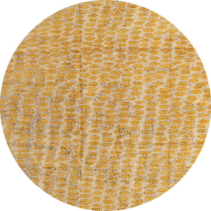 Round Abstract Chrome Gold Yellow Modern Rug, abs4561