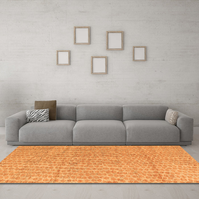Machine Washable Abstract Orange Modern Area Rugs in a Living Room, wshabs4561org