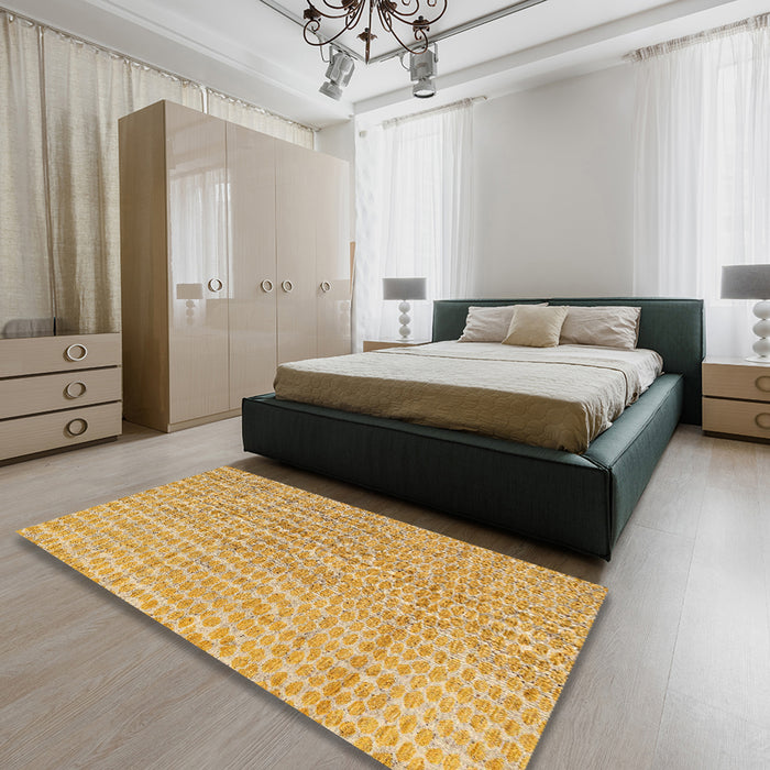 Machine Washable Abstract Chrome Gold Yellow Rug in a Bedroom, wshabs4561