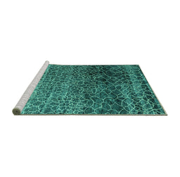 Sideview of Machine Washable Abstract Turquoise Modern Area Rugs, wshabs4562turq
