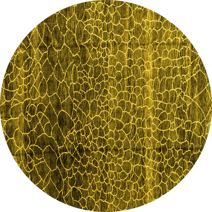 Round Machine Washable Abstract Yellow Modern Rug, wshabs4562yw