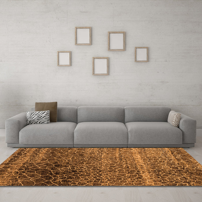 Machine Washable Abstract Orange Modern Area Rugs in a Living Room, wshabs4562org