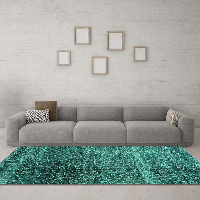 Machine Washable Abstract Turquoise Modern Area Rugs in a Living Room,, wshabs4562turq