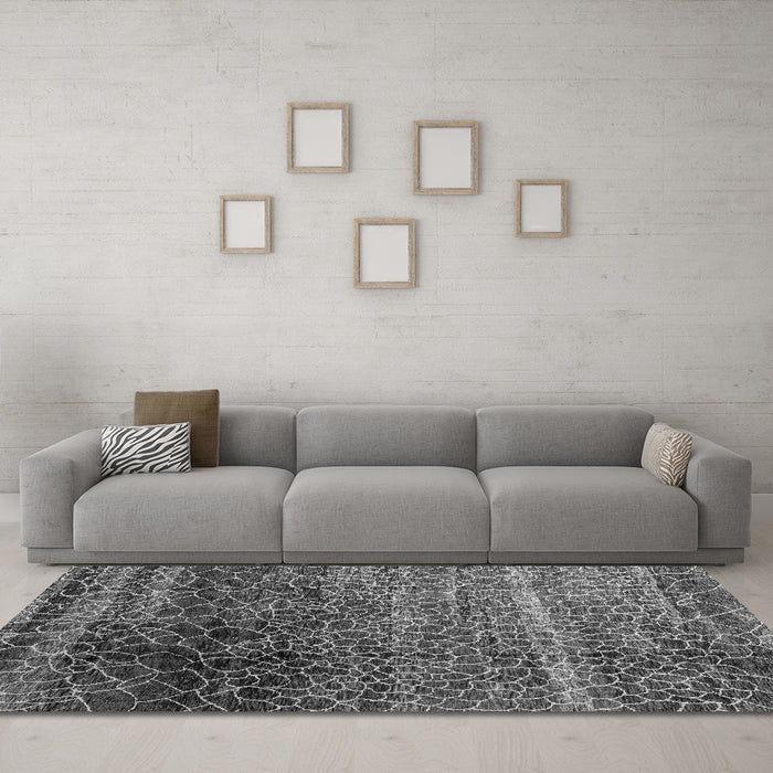Machine Washable Abstract Gray Modern Rug in a Living Room,, wshabs4562gry