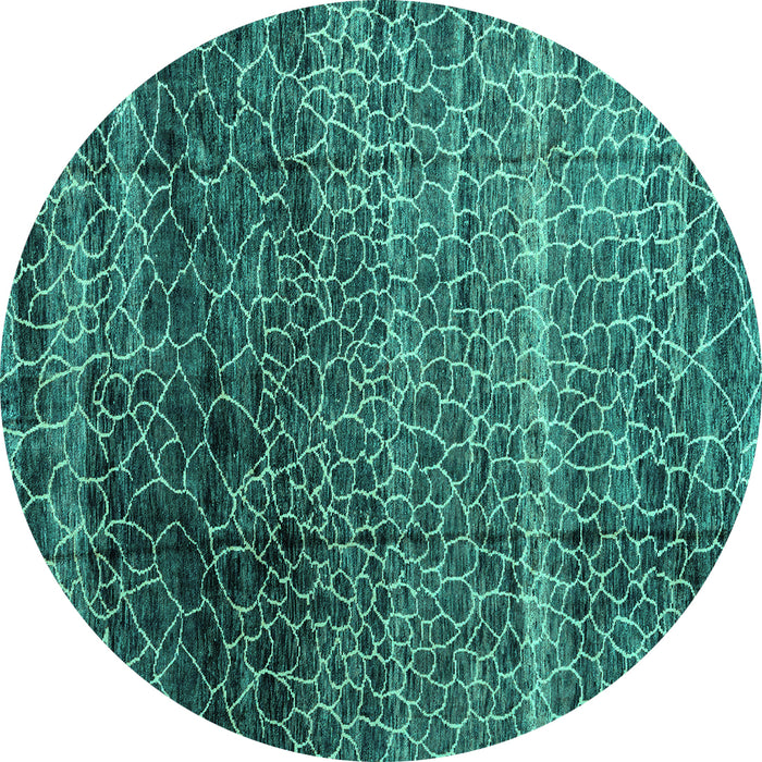 Round Machine Washable Abstract Turquoise Modern Area Rugs, wshabs4562turq