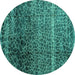 Round Machine Washable Abstract Turquoise Modern Area Rugs, wshabs4562turq