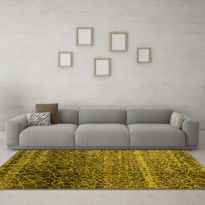 Machine Washable Abstract Yellow Modern Rug in a Living Room, wshabs4562yw