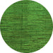 Round Machine Washable Abstract Green Modern Area Rugs, wshabs4564grn