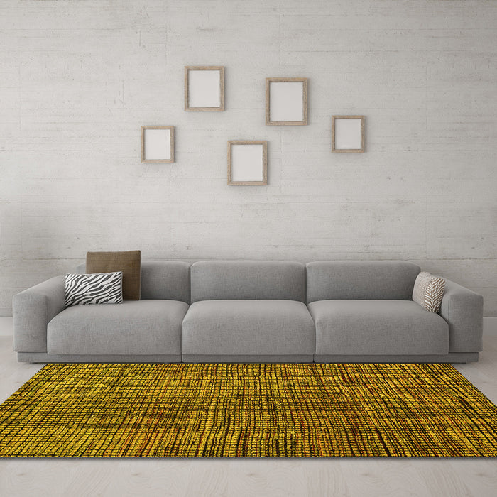 Machine Washable Abstract Yellow Modern Rug in a Living Room, wshabs4564yw