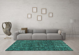 Machine Washable Abstract Turquoise Modern Area Rugs in a Living Room,, wshabs4565turq