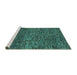 Sideview of Machine Washable Abstract Turquoise Modern Area Rugs, wshabs4566turq