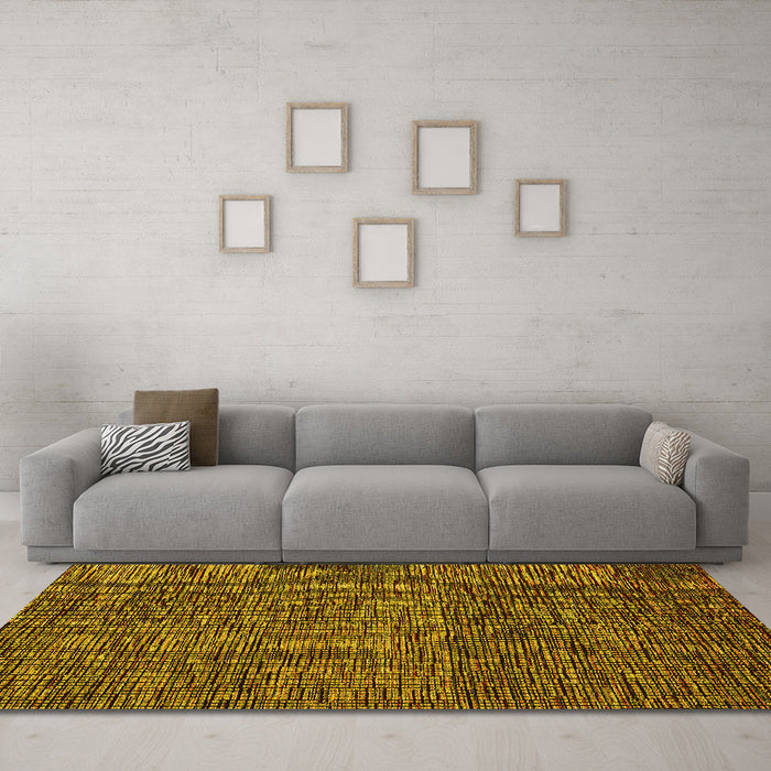 Machine Washable Abstract Yellow Modern Rug in a Living Room, wshabs4566yw