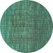 Round Machine Washable Abstract Turquoise Modern Area Rugs, wshabs4567turq