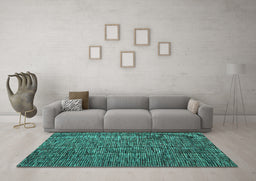 Machine Washable Abstract Turquoise Modern Area Rugs in a Living Room,, wshabs4568turq