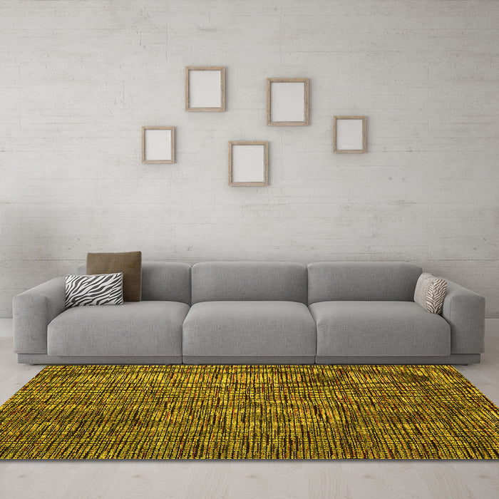 Machine Washable Abstract Yellow Modern Rug in a Living Room, wshabs4568yw