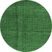 Round Machine Washable Abstract Emerald Green Modern Area Rugs, wshabs4569emgrn