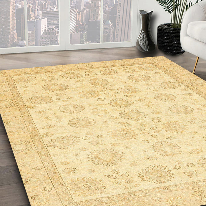 Machine Washable Abstract Mustard Yellow Rug in a Family Room, wshabs456
