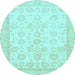 Round Machine Washable Oriental Light Blue Traditional Rug, wshabs456lblu