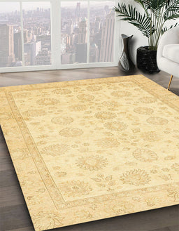 Abstract Mustard Yellow Oriental Rug in Family Room, abs456