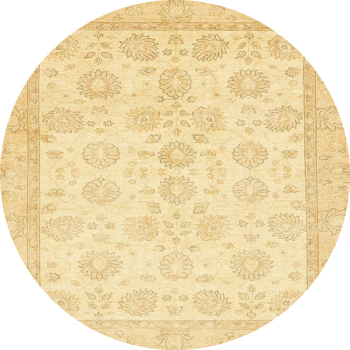 Round Abstract Mustard Yellow Oriental Rug, abs456