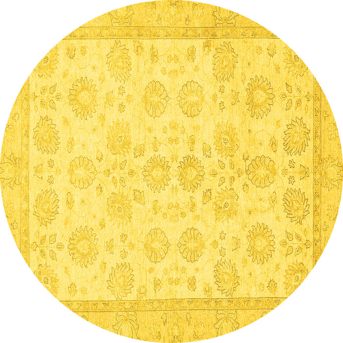 Round Machine Washable Oriental Yellow Traditional Rug, wshabs456yw