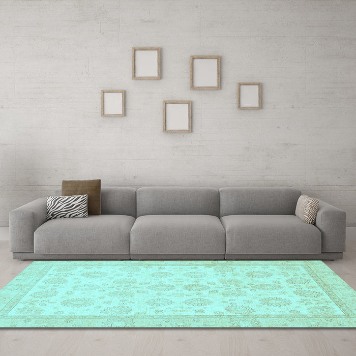 Machine Washable Oriental Light Blue Traditional Rug in a Living Room, wshabs456lblu