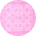 Round Machine Washable Oriental Pink Traditional Rug, wshabs456pnk