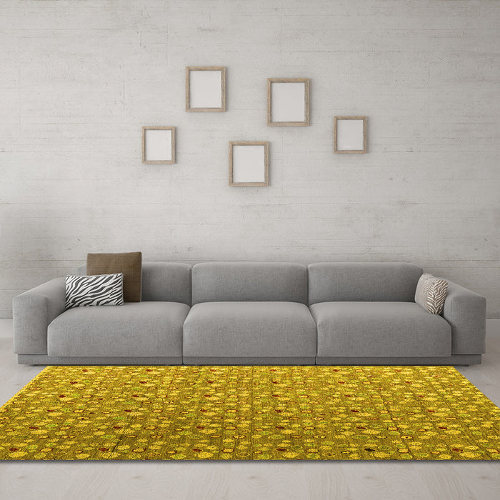 Machine Washable Abstract Yellow Modern Rug in a Living Room, wshabs4570yw