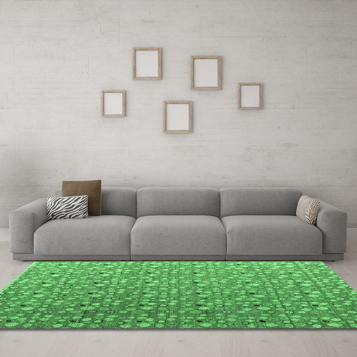 Machine Washable Abstract Emerald Green Modern Area Rugs in a Living Room,, wshabs4570emgrn