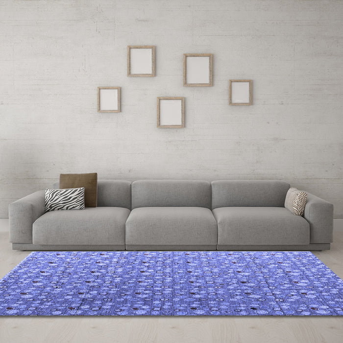 Machine Washable Abstract Blue Modern Rug in a Living Room, wshabs4570blu