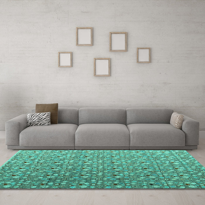 Machine Washable Abstract Turquoise Modern Area Rugs in a Living Room,, wshabs4570turq
