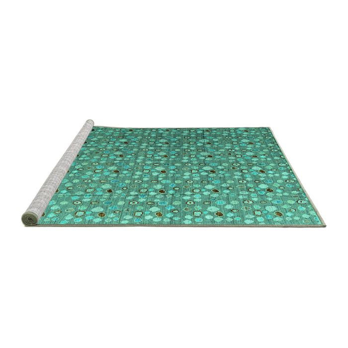 Sideview of Machine Washable Abstract Turquoise Modern Area Rugs, wshabs4570turq