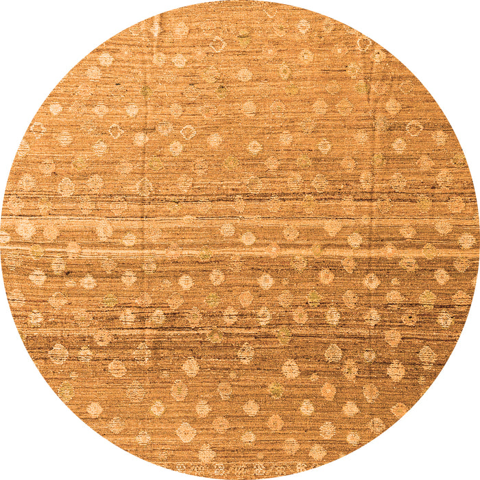 Round Machine Washable Abstract Orange Modern Area Rugs, wshabs4571org