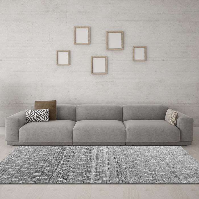 Machine Washable Abstract Gray Modern Rug in a Living Room,, wshabs4571gry