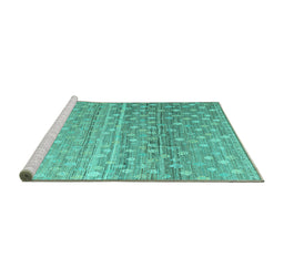 Sideview of Machine Washable Abstract Turquoise Modern Area Rugs, wshabs4571turq