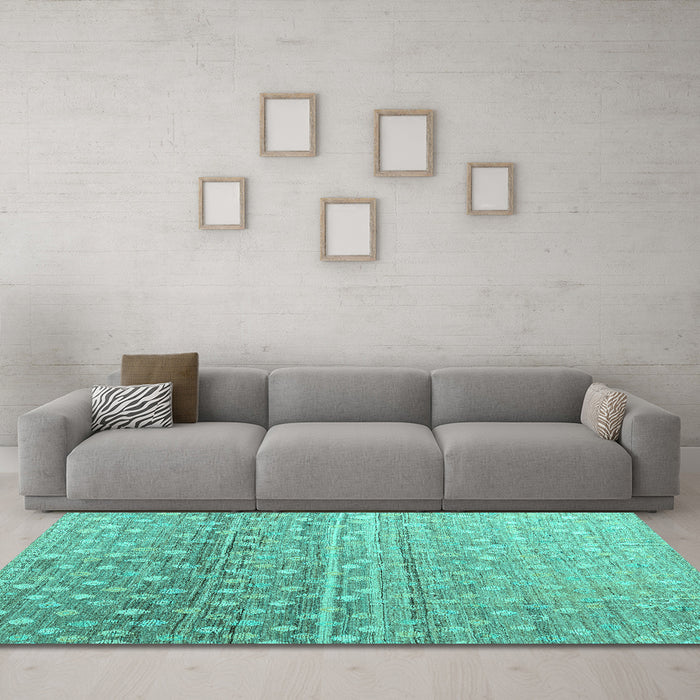 Machine Washable Abstract Turquoise Modern Area Rugs in a Living Room,, wshabs4571turq