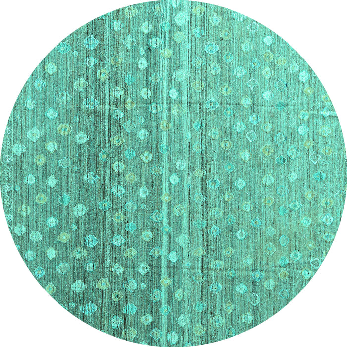 Round Machine Washable Abstract Turquoise Modern Area Rugs, wshabs4571turq