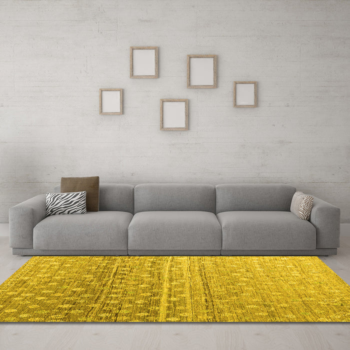 Machine Washable Abstract Yellow Modern Rug in a Living Room, wshabs4571yw