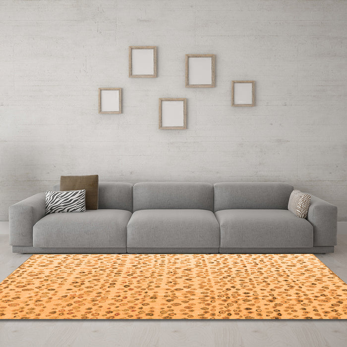Machine Washable Solid Orange Modern Area Rugs in a Living Room, wshabs4572org