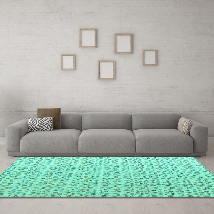 Machine Washable Solid Turquoise Modern Area Rugs in a Living Room,, wshabs4572turq