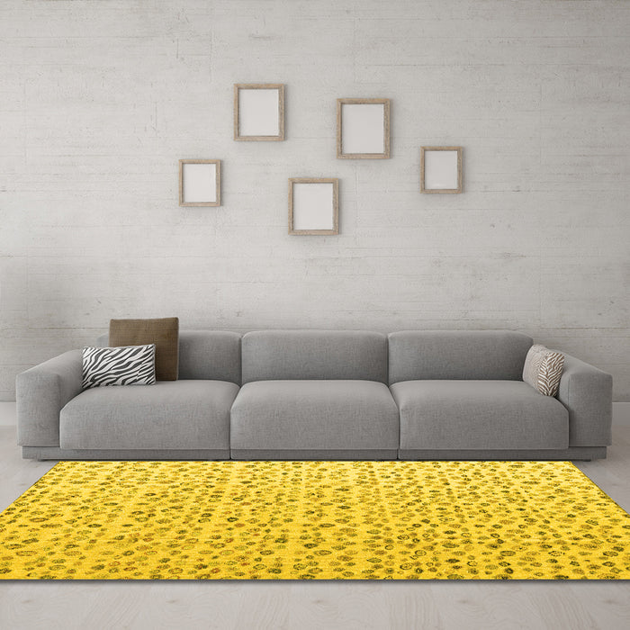 Machine Washable Solid Yellow Modern Rug in a Living Room, wshabs4572yw