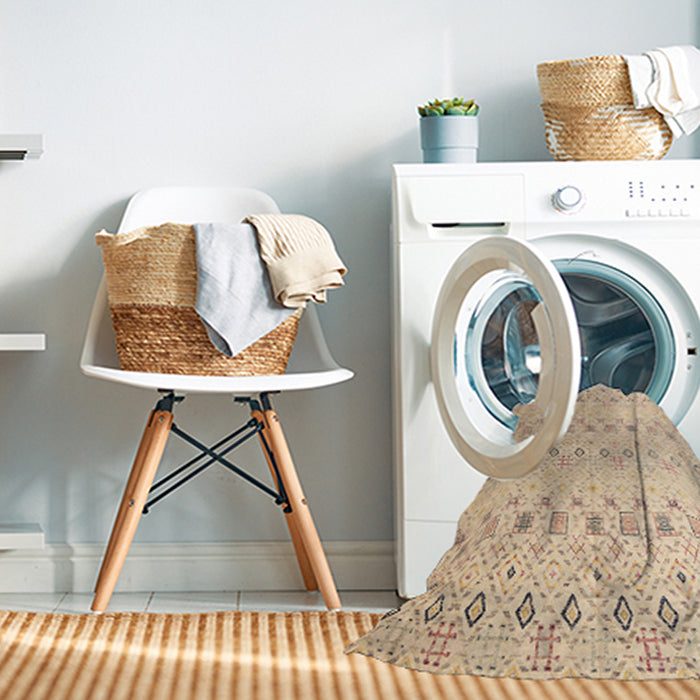 Machine Washable Abstract Light Copper Gold Rug in a Washing Machine, wshabs4573