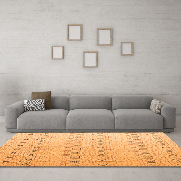 Machine Washable Solid Orange Modern Area Rugs in a Living Room, wshabs4573org