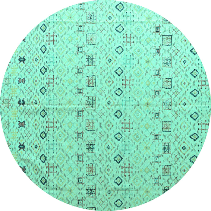 Round Machine Washable Solid Turquoise Modern Area Rugs, wshabs4573turq