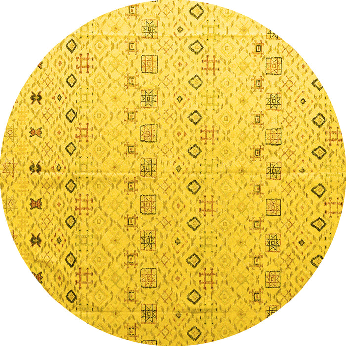 Round Machine Washable Solid Yellow Modern Rug, wshabs4573yw