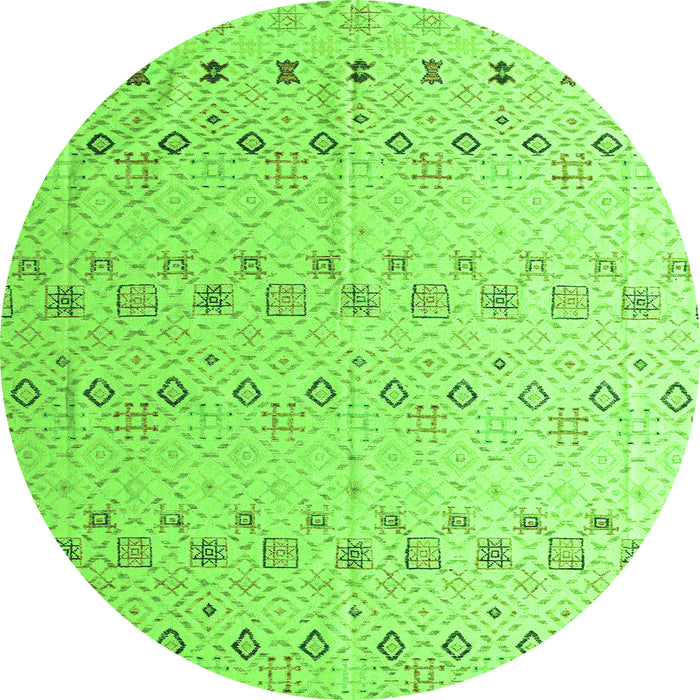 Round Machine Washable Solid Green Modern Area Rugs, wshabs4573grn
