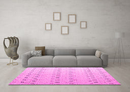 Machine Washable Solid Pink Modern Rug in a Living Room, wshabs4573pnk